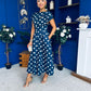 Breffy Asymmetric Neckline Skater Midi Polka Navy