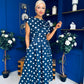 Breffy Asymmetric Neckline Skater Midi Polka Navy