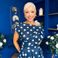 Breffy Asymmetric Neckline Skater Midi Polka Navy