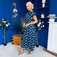 Breffy Asymmetric Neckline Skater Midi Polka Navy