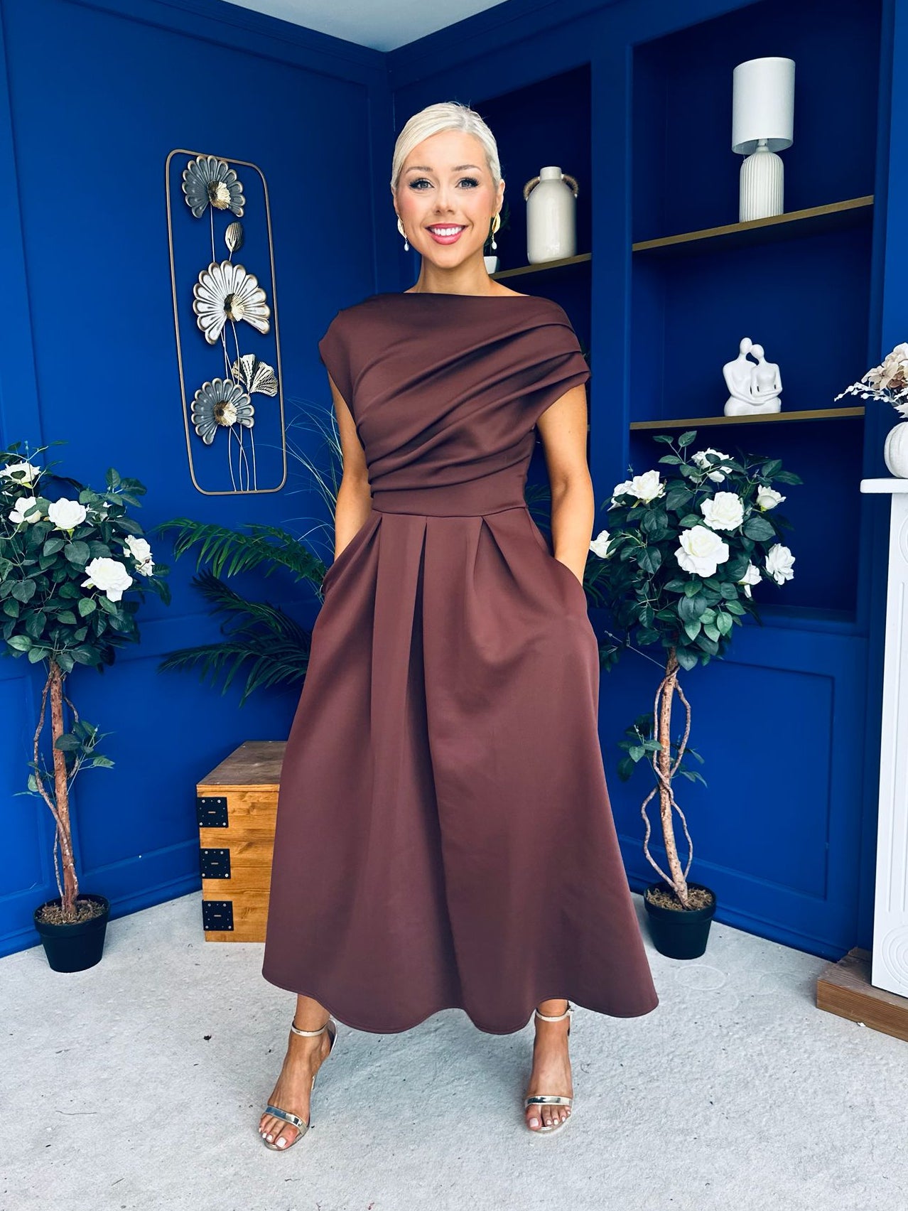 Breffy Asymmetric Neckline Skater Midi Coco