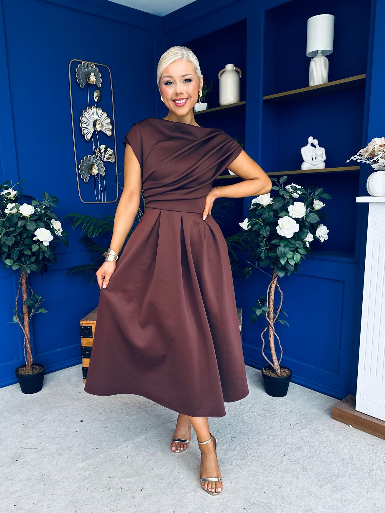 Breffy Asymmetric Neckline Skater Midi Coco