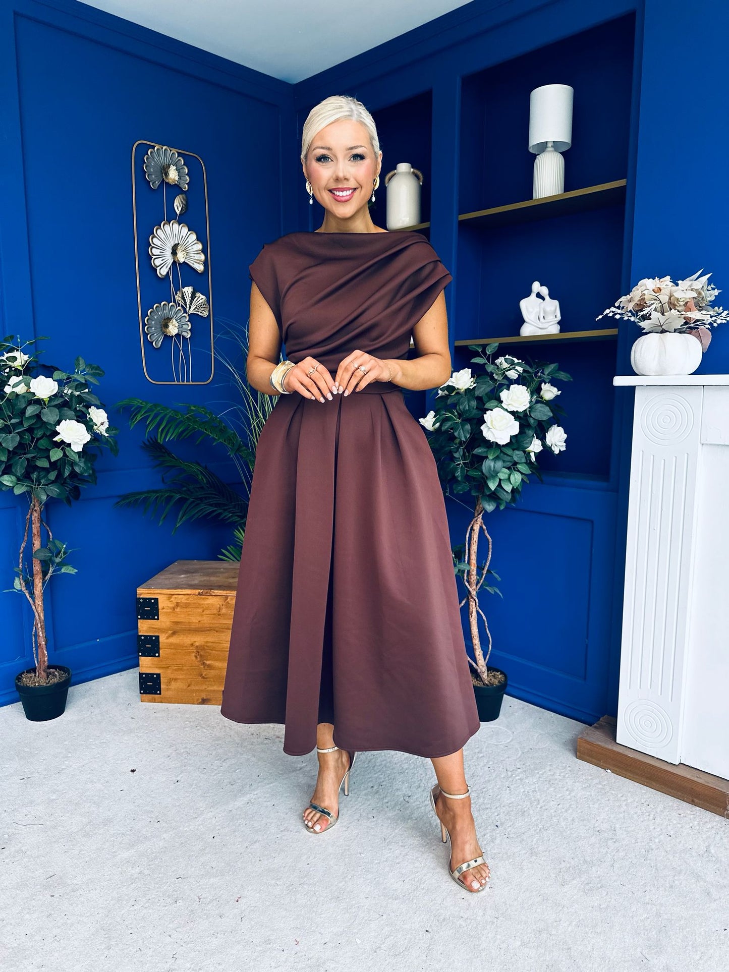 Breffy Asymmetric Neckline Skater Midi Coco