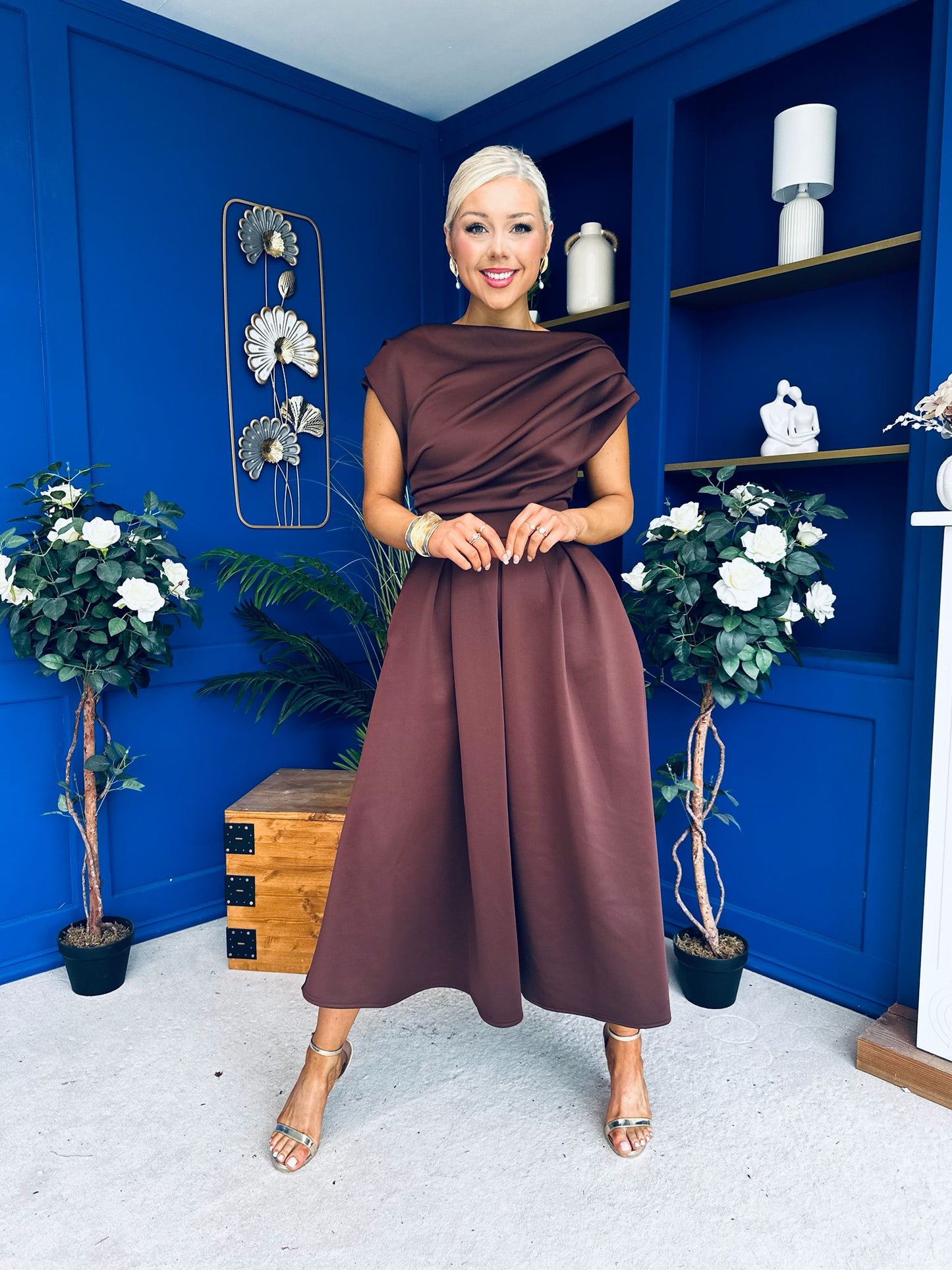 Breffy Asymmetric Neckline Skater Midi Coco