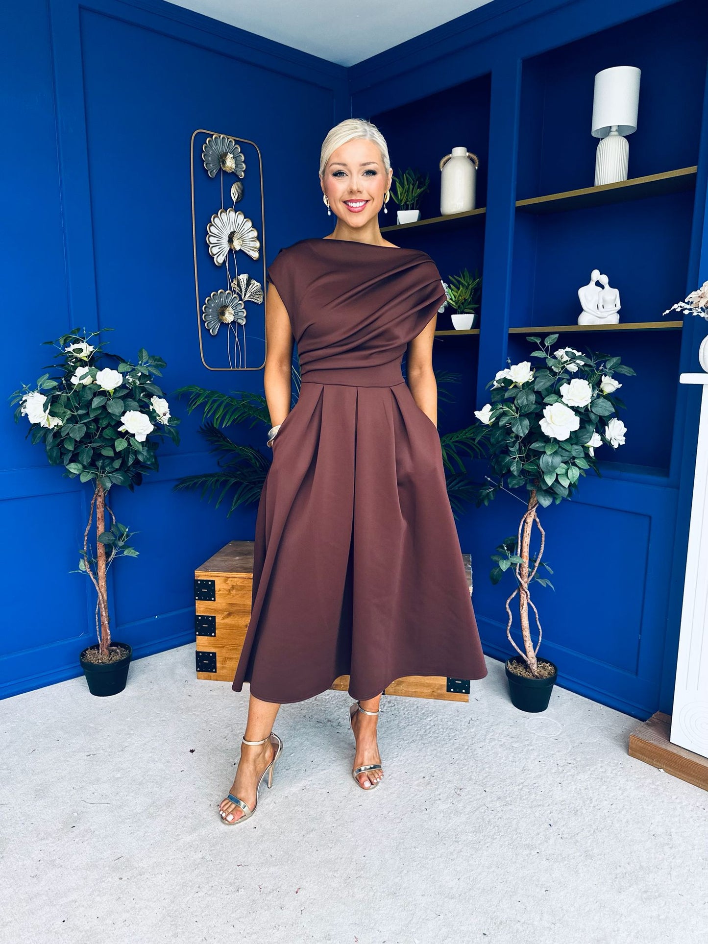 Breffy Asymmetric Neckline Skater Midi Coco