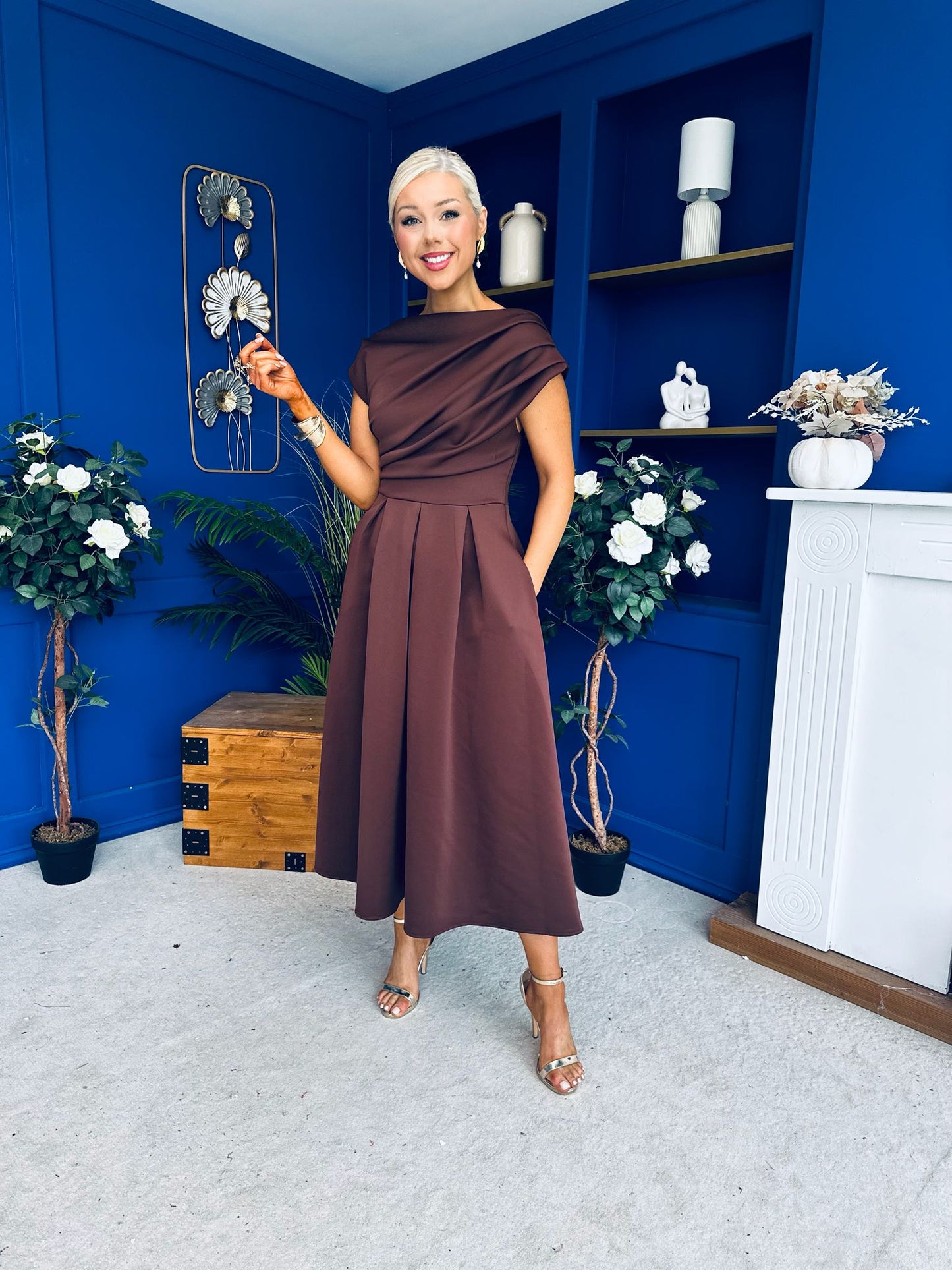 Breffy Asymmetric Neckline Skater Midi Coco