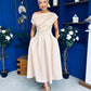 Breffy Asymmetric Neckline Skater Midi Beige