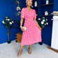 Daire Pleated Midi Dress Polka Cerise