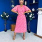 Daire Pleated Midi Dress Polka Cerise