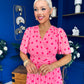 Daire Pleated Midi Dress Polka Cerise