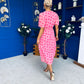 Daire Pleated Midi Dress Polka Cerise