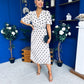 Daire Pleated Midi Dress Polka Cream