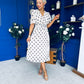 Daire Pleated Midi Dress Polka Cream