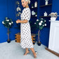 Daire Pleated Midi Dress Polka Cream