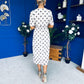 Daire Pleated Midi Dress Polka Cream