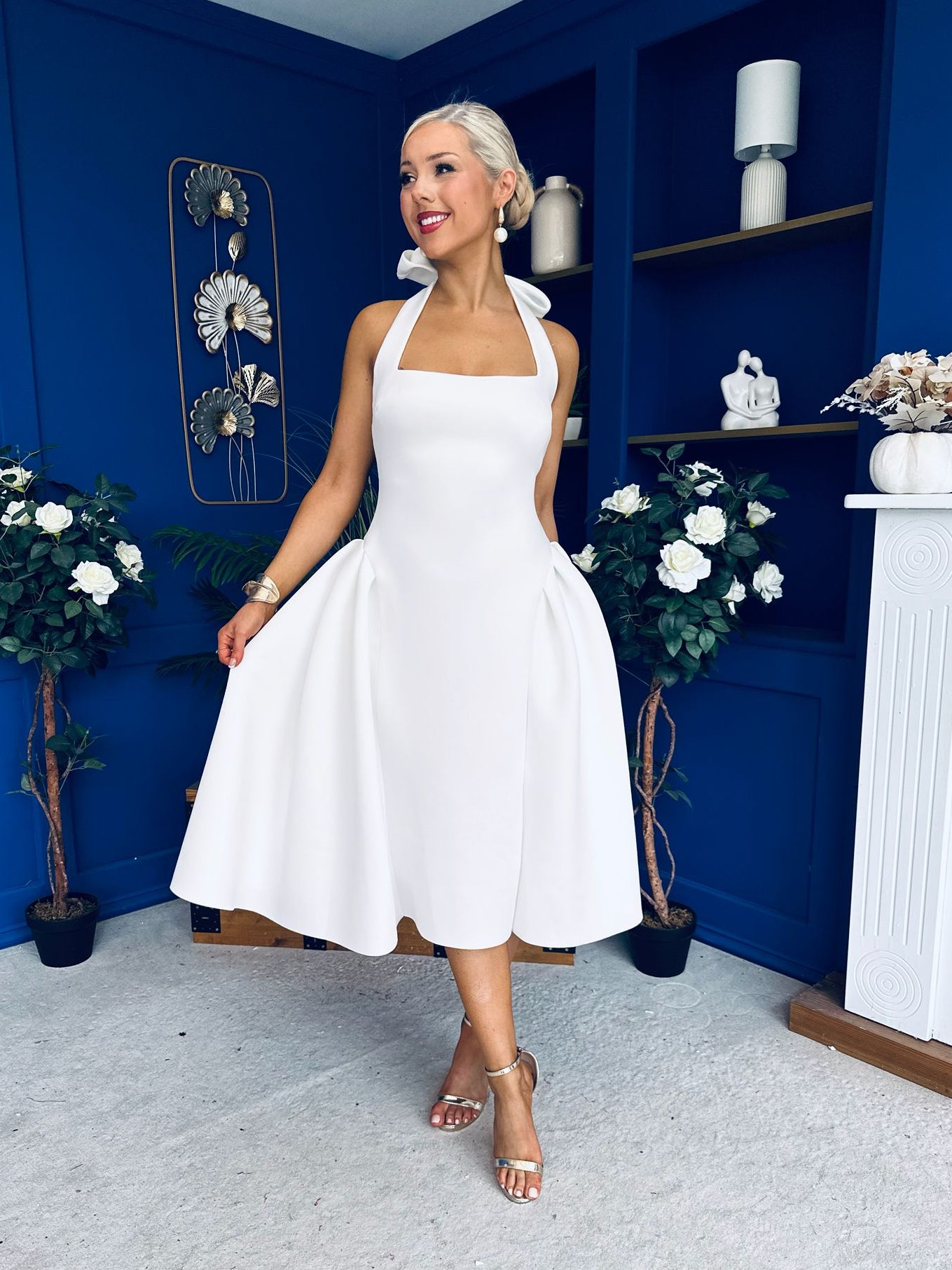 tatiana halter midi dress Tatiana Halterneck Skater Midi White – Canella Lane