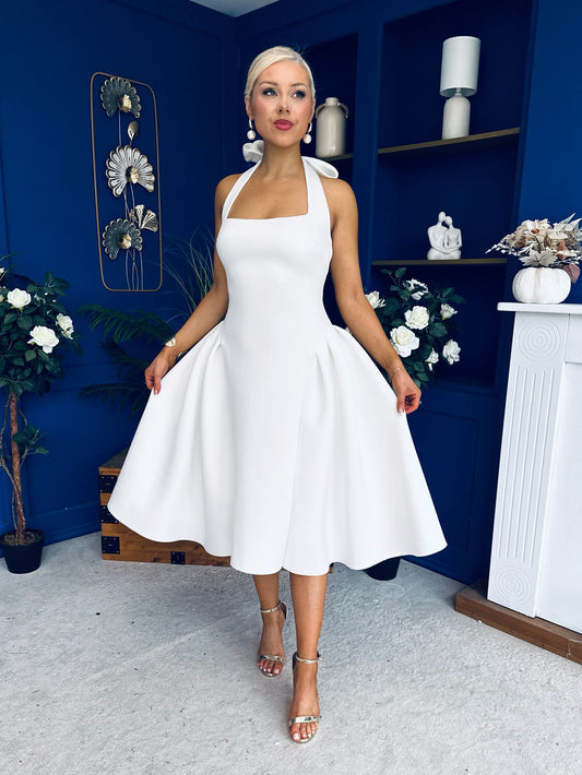 Tatiana Halterneck Skater Midi White
