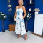 Heather Wide Pleat Midi Dress Floral Blue