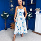 Heather Wide Pleat Midi Dress Floral Blue