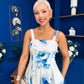 Heather Wide Pleat Midi Dress Floral Blue