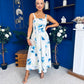 Heather Wide Pleat Midi Dress Floral Blue