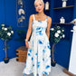 Heather Wide Pleat Midi Dress Floral Blue