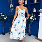 Heather Wide Pleat Midi Dress Floral Blue