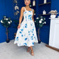 Heather Wide Pleat Midi Dress Floral Blue