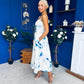 Heather Wide Pleat Midi Dress Floral Blue