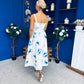 Heather Wide Pleat Midi Dress Floral Blue
