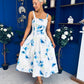 Heather Wide Pleat Midi Dress Floral Blue
