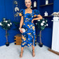 Shanice Floral Square Neck Midi Dress Cobalt