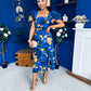 Shanice Floral Square Neck Midi Dress Cobalt