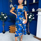 Shanice Floral Square Neck Midi Dress Cobalt