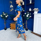 Shanice Floral Square Neck Midi Dress Cobalt