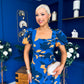 Shanice Floral Square Neck Midi Dress Cobalt