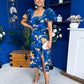 Shanice Floral Square Neck Midi Dress Cobalt