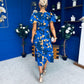 Shanice Floral Square Neck Midi Dress Cobalt