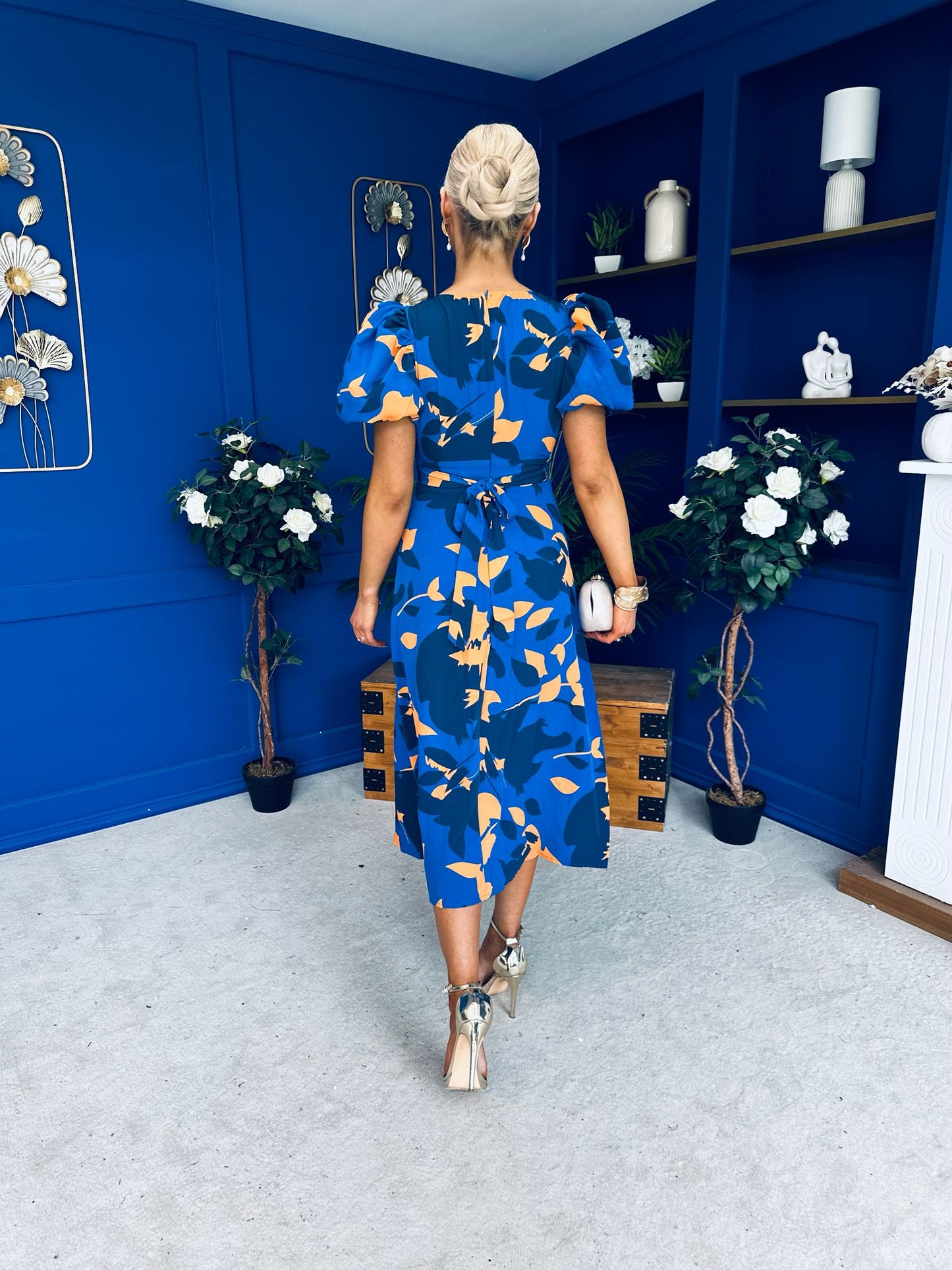 Shanice Floral Square Neck Midi Dress Cobalt