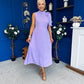 Joanna High Neck Bow Detail Midi Dress Lilac