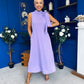 Joanna High Neck Bow Detail Midi Dress Lilac