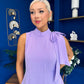 Joanna High Neck Bow Detail Midi Dress Lilac