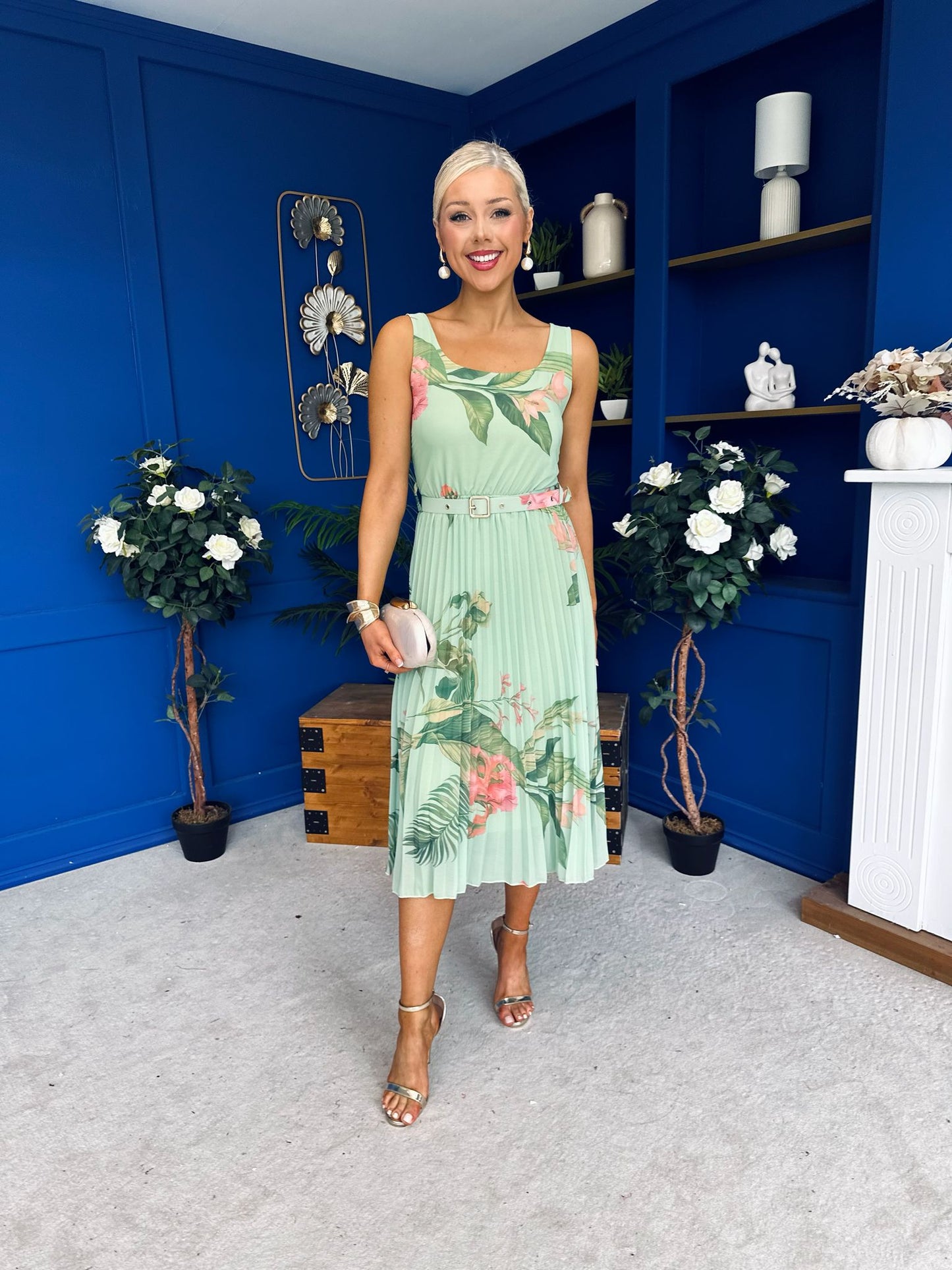 Sorcha Pleated Midi Dress Floral Pastel