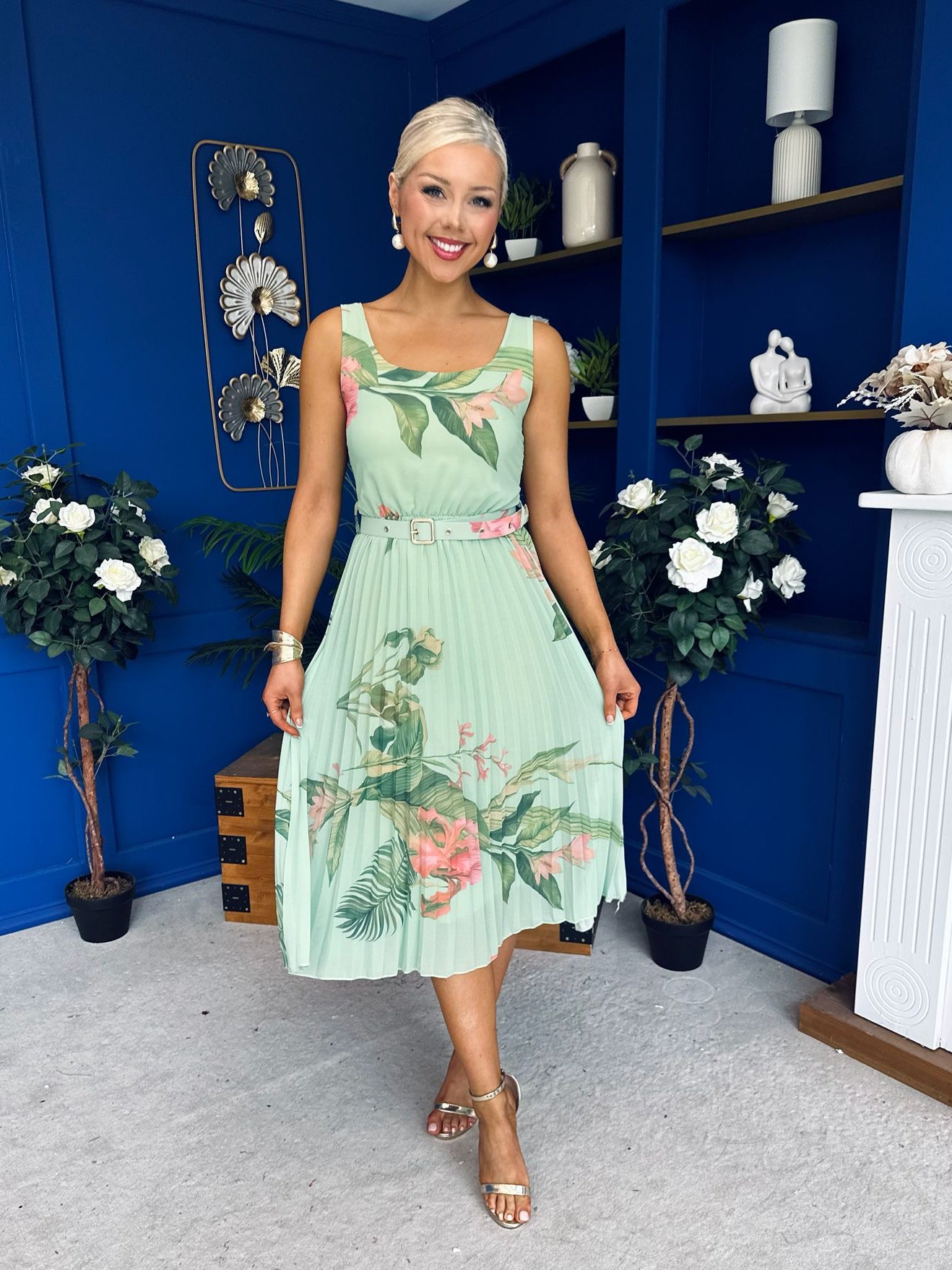 Sorcha Pleated Midi Dress Floral Pastel