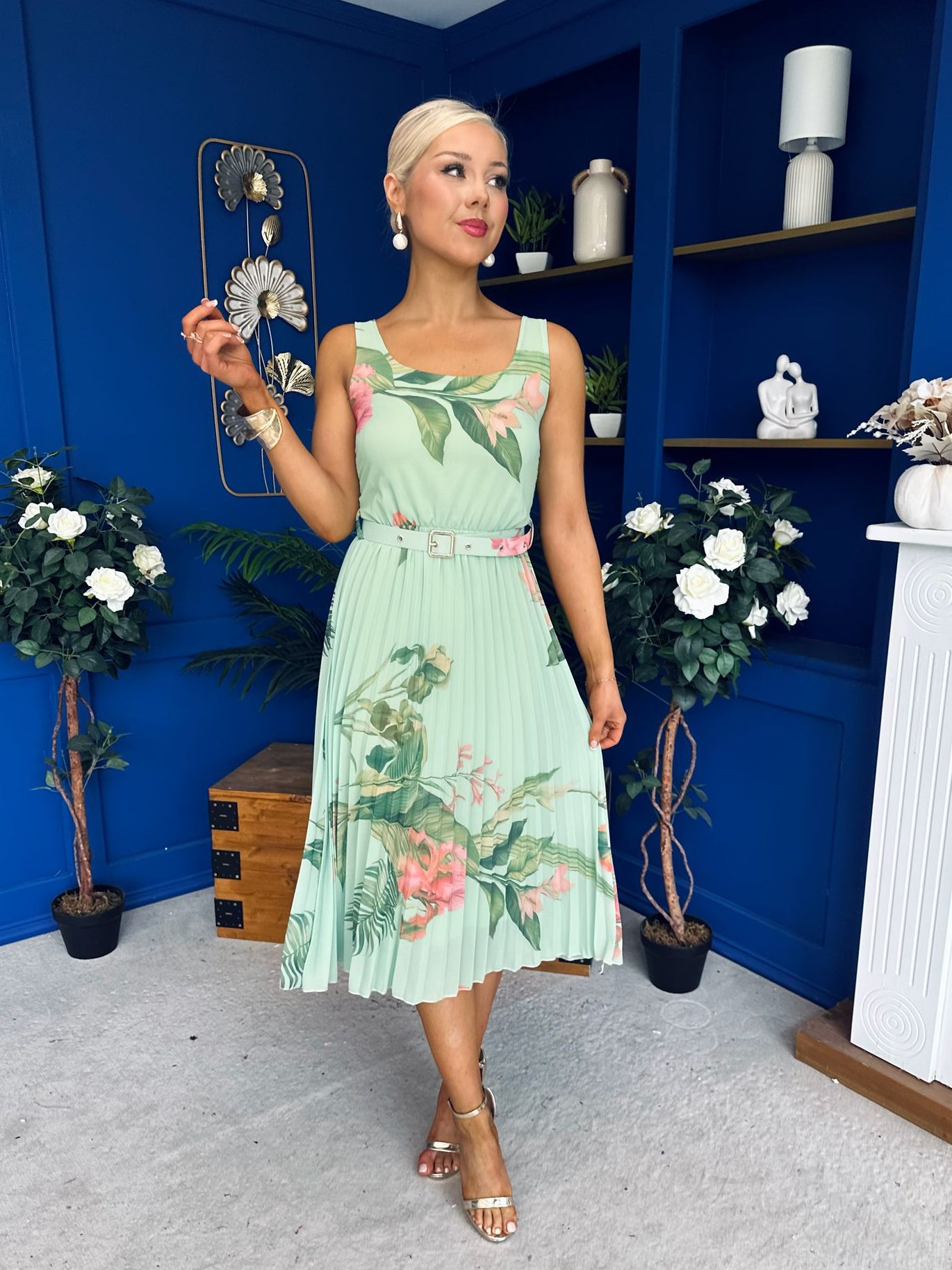 Sorcha Pleated Midi Dress Floral Pastel