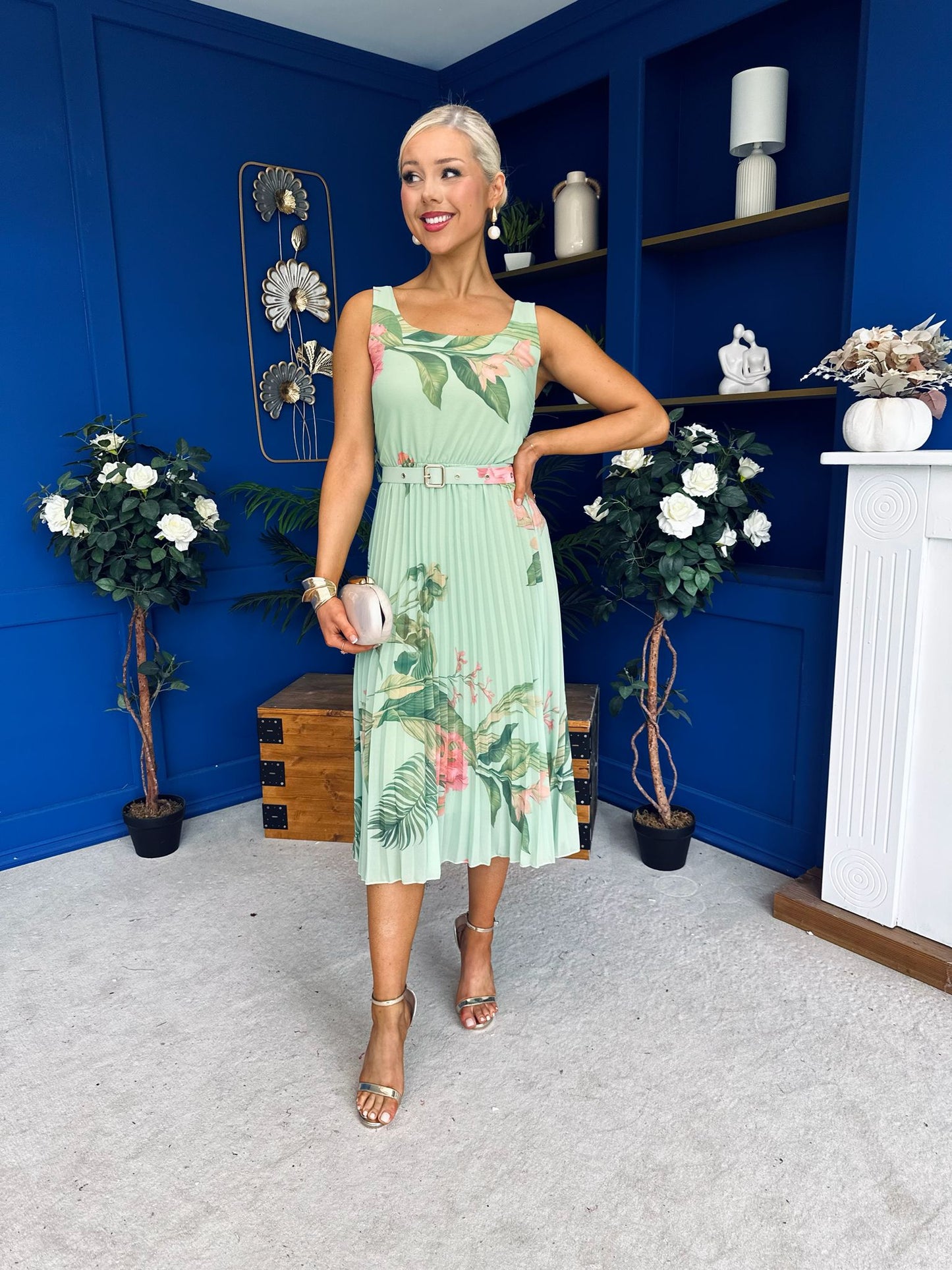 Sorcha Pleated Midi Dress Floral Pastel