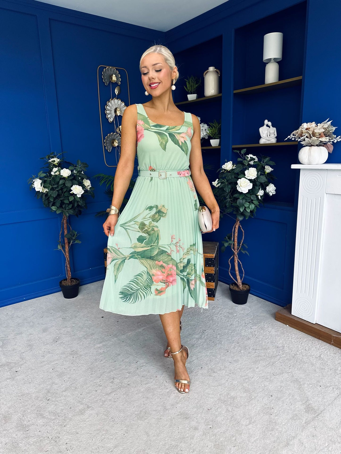 Sorcha Pleated Midi Dress Floral Pastel