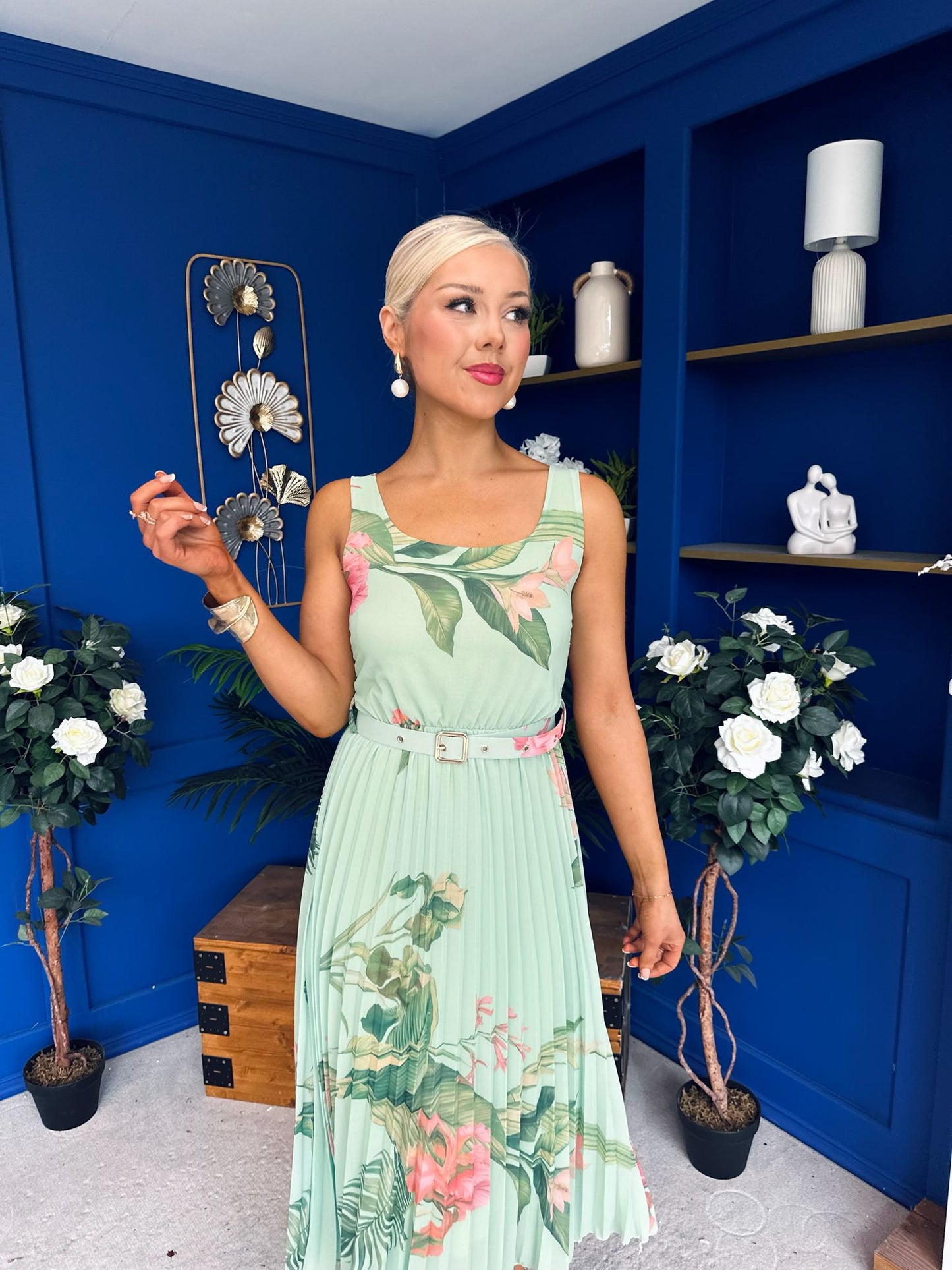 Sorcha Pleated Midi Dress Floral Pastel