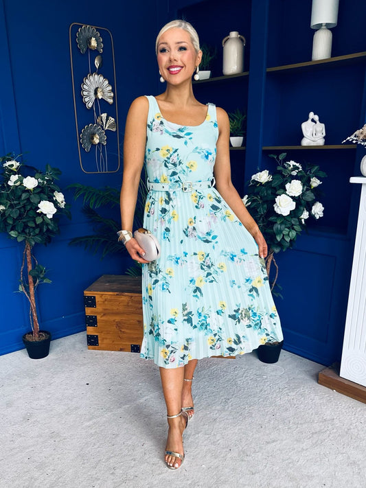 Sorcha Pleated Midi Dress Floral Mint