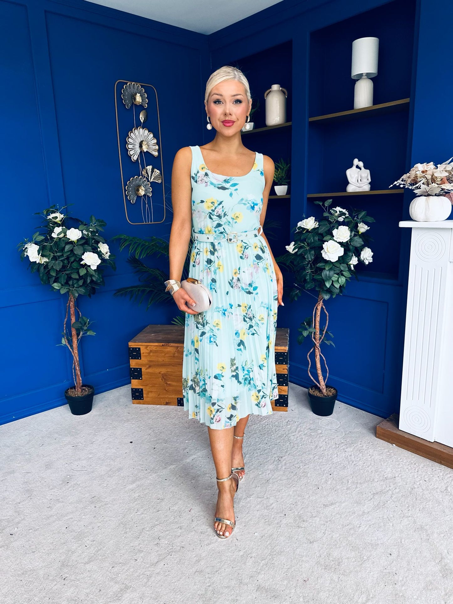 Sorcha Pleated Midi Dress Floral Mint